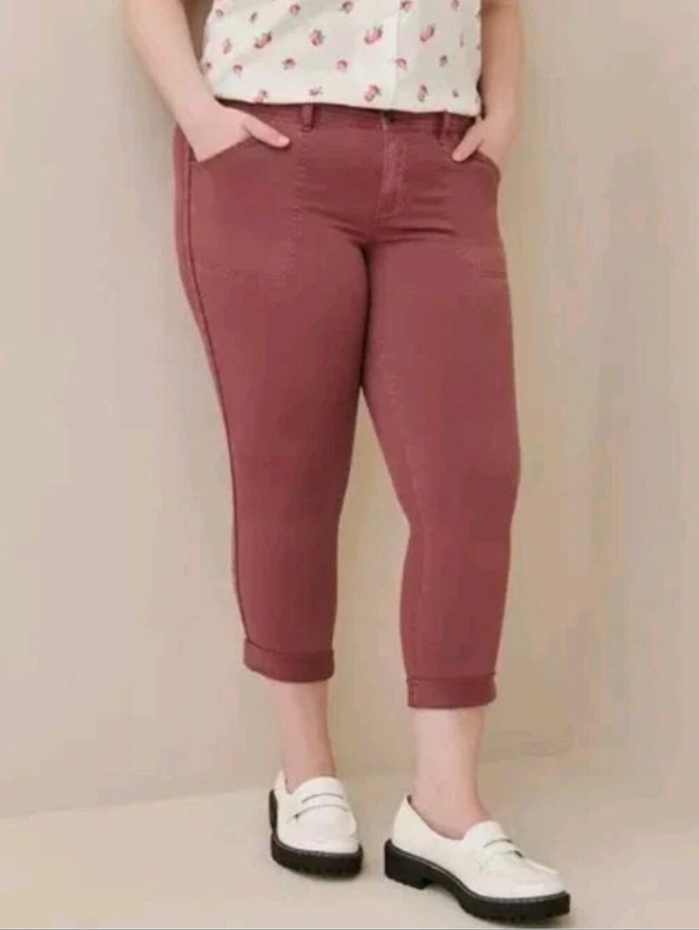 Torrid Aviator Cropped Trouser Pants Plus 30W 56/24" Twill Cotton Cuffed Hems